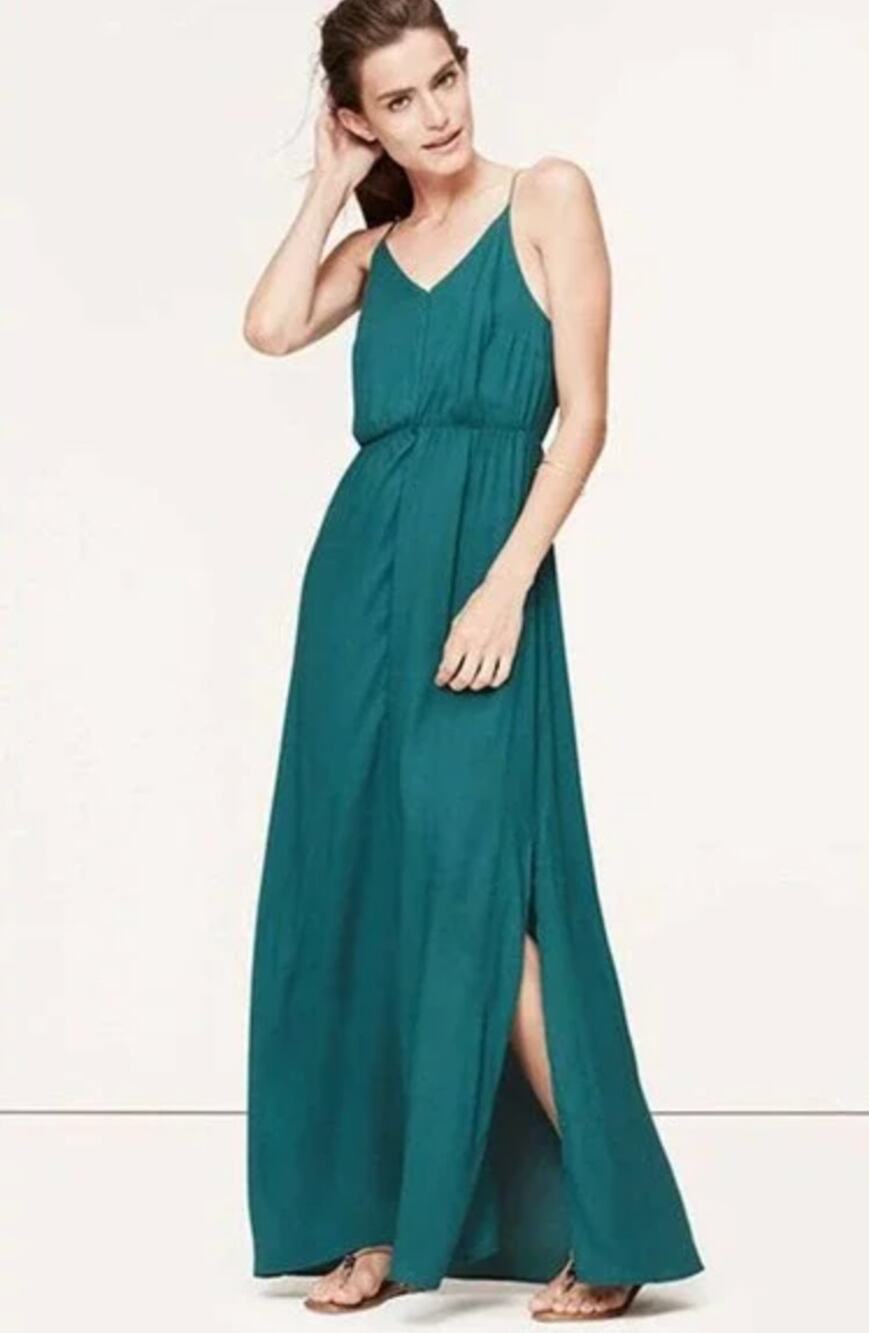 LOFT Strappy Maxi Dress Emerald Green Size 0P
